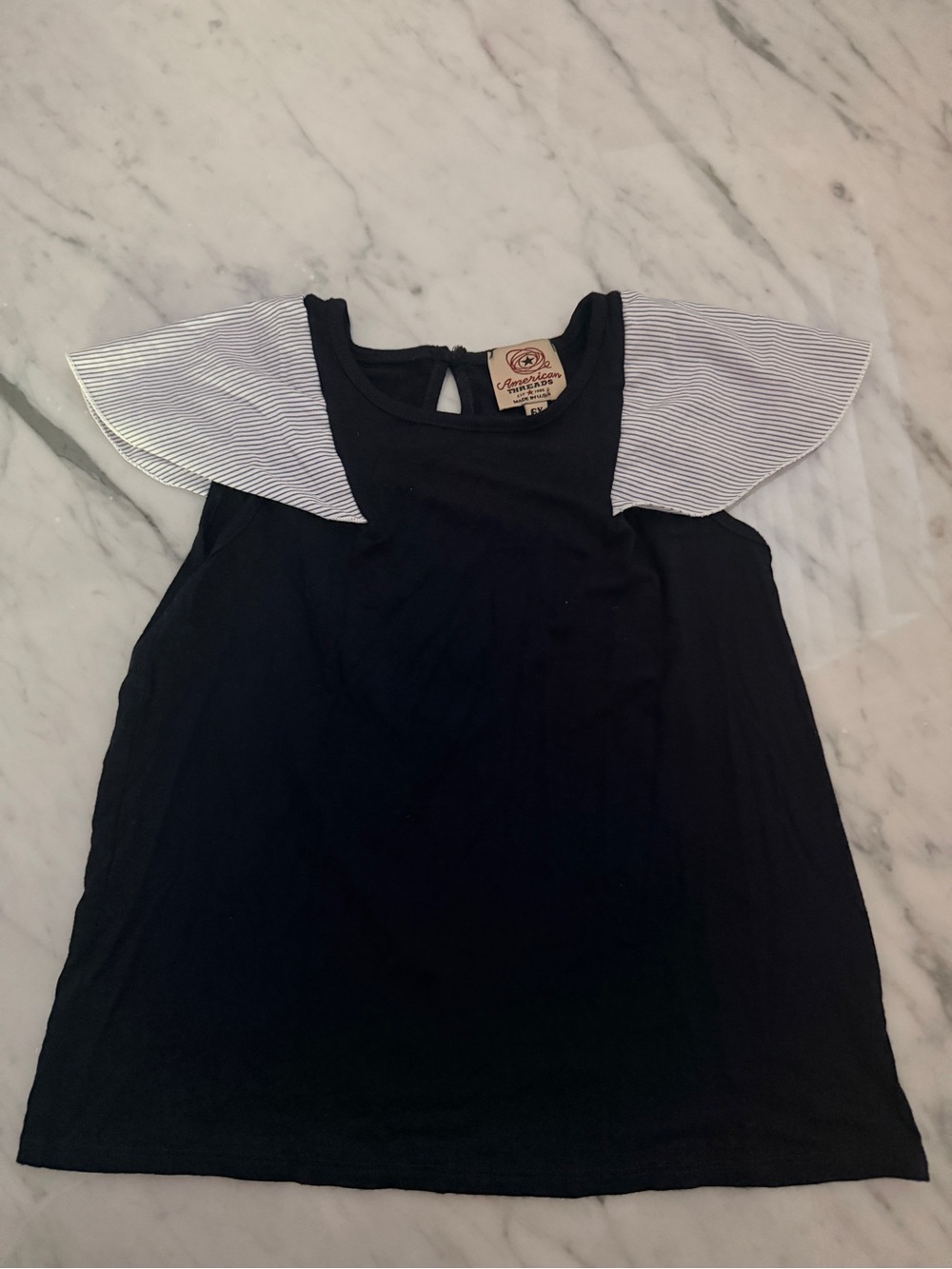American Threads Navy Girls Fluffer Sleeve Top Size 6X